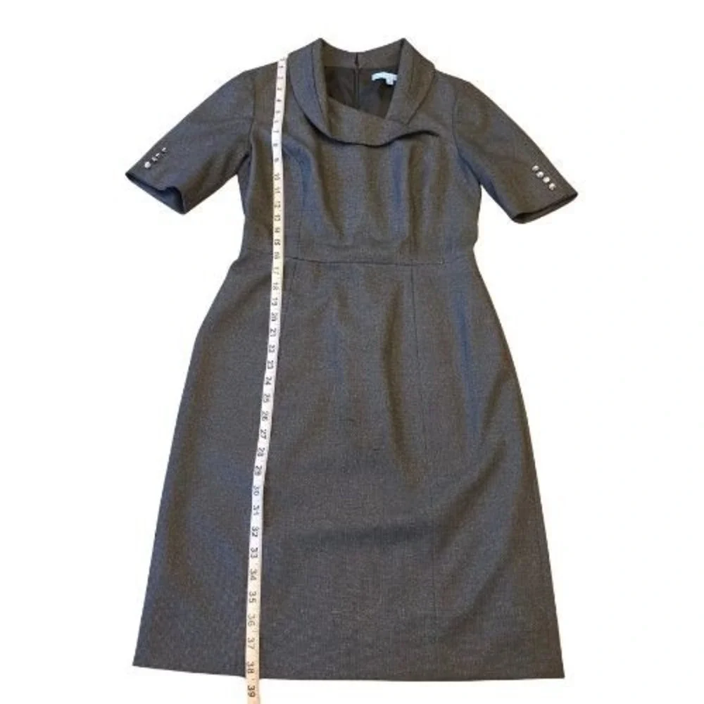 Antonio Melani 4 Womens Grey Cowl Neck Short Sleeve Work Dress Button Cuffs - Picture 2 of 15